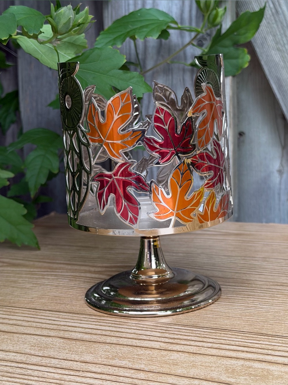 Bath & Body Works Owl Fall Autumn Leaf 3-Wick Candle Sleeve Pedestal - Picture 2 of 9